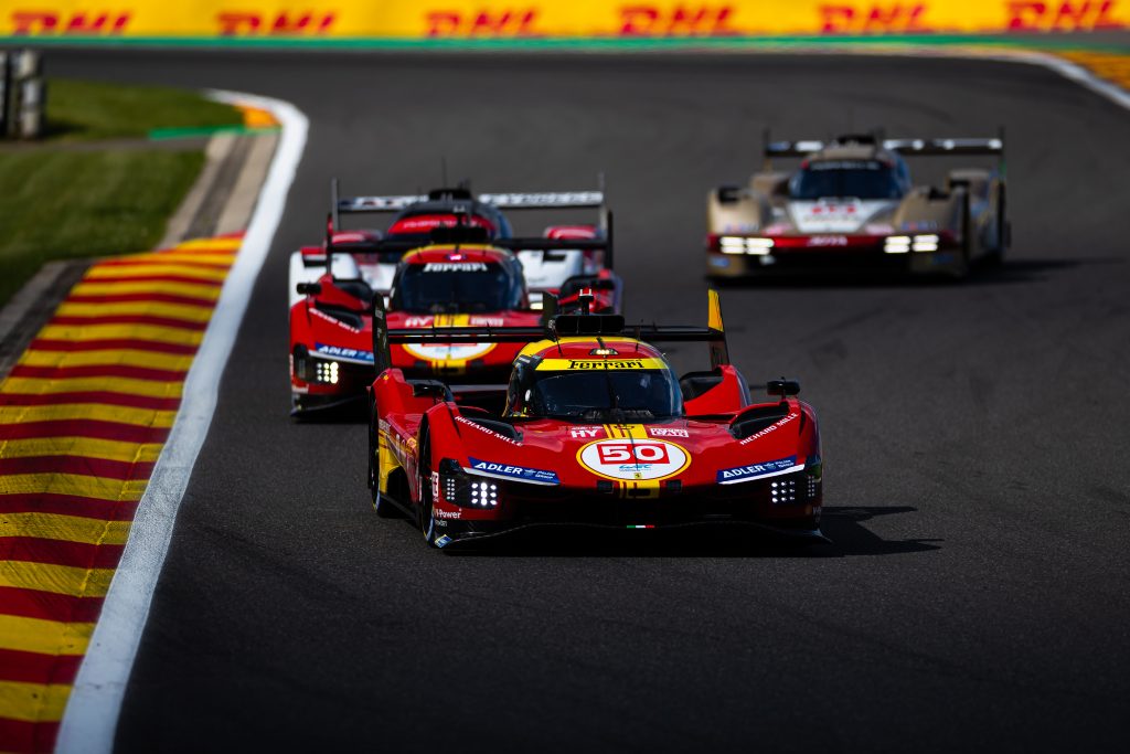 50 FUOCO Antonio (ita), MOLINA Miguel (spa), NIELSEN Nicklas (dnk), Ferrari AF Corse, Ferrari 499P #50, Hypercar, action during the 2024 TotalEnergies 6 Hours of Spa-Francorchamps, 3rd round of the 2024 FIA World Endurance Championship, from May 8 to 11, 2024 on the Circuit de Spa-Francorchamps in Stavelot, Belgium - Photo Javier Jimenez / DPPI.