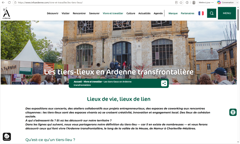 Page internet sur les tiers-lieux en Ardenne.