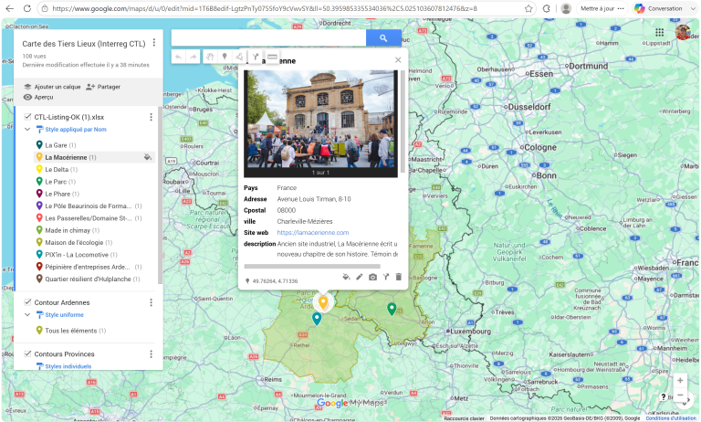 Carte des Tiers-lieux en Ardenne transfrontalière.