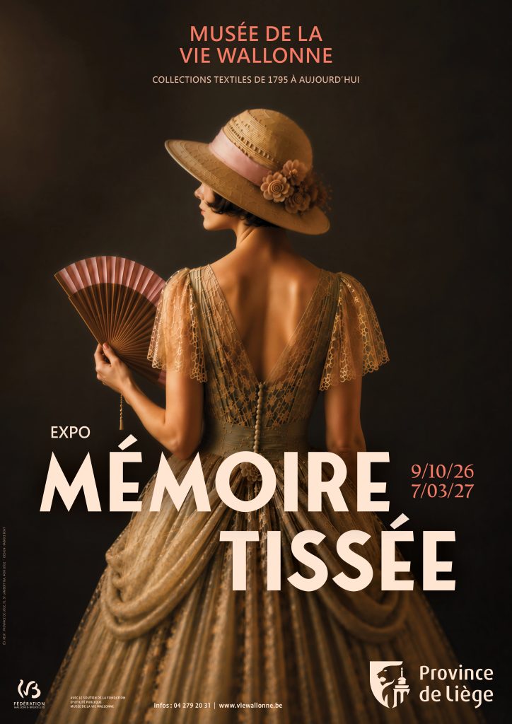 Affiche de l'exposition Mémoire Tissée au Musée de la Vie wallonne.